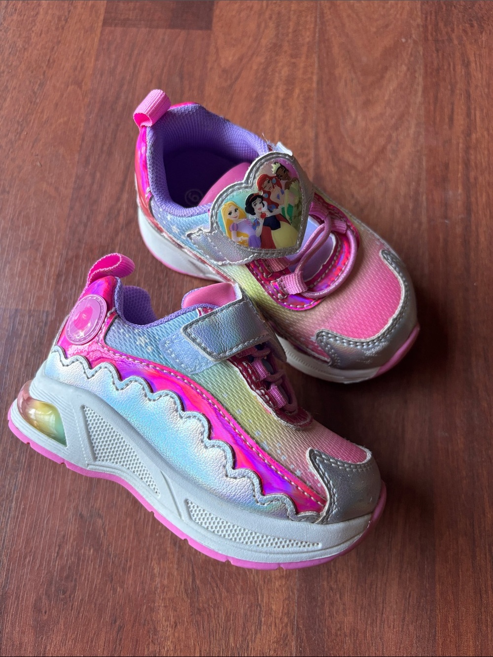 Disney Girls Pink Rainbow Light-Up toddler Sneakers with Princess Heart Badge
